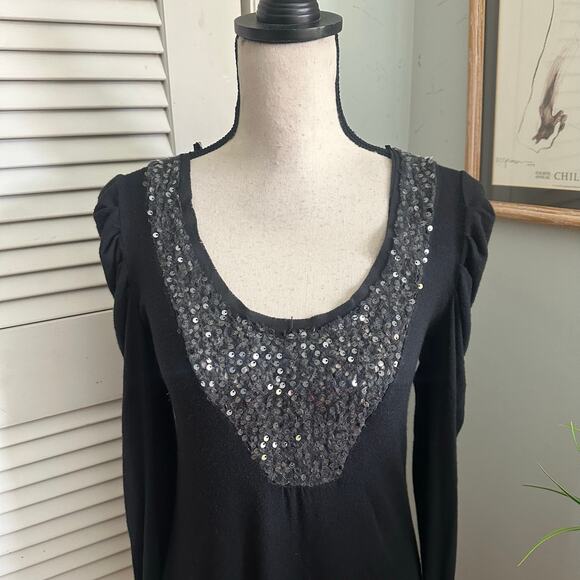 LA FEE MARABOUTEE Dress 1 US XS Black Long Sleeve Mini Sequins Holiday Glam - Picture 4 of 15